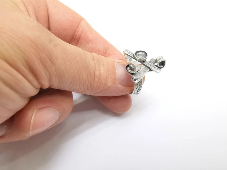 Silver Ring Setting, Cabochon Blank, Resin Bezel, Round Ring Mounting, Epoxy Frame Base, Adjustable Antique Silver Plated Brass 6mm G35244