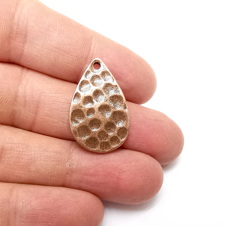 2 Hammered Drop Charms, Boho Charms, Dangle Charm, DIY Charms, Earring Charm, Teardrop Necklace Parts, Antique Copper Plated 29x18mm G35248