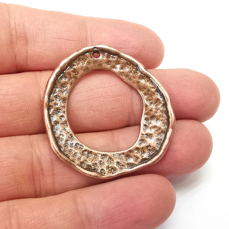 Hammered Dangle Charms, Round Charms, Rustic Charms, Earring Charms, Copper Pendant, Necklace Parts, Antique Copper Plated 39x37mm G35250