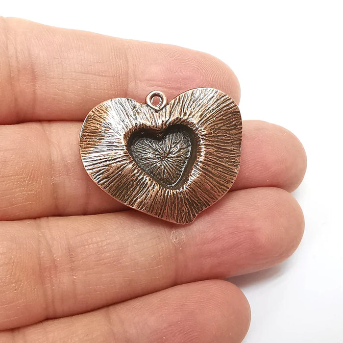 Heart Charms, Boho Charms, Love Charms, Dangle Earring Charms, Copper Pendant, Necklace Parts, Antique Copper Plated 34x27mm G35253