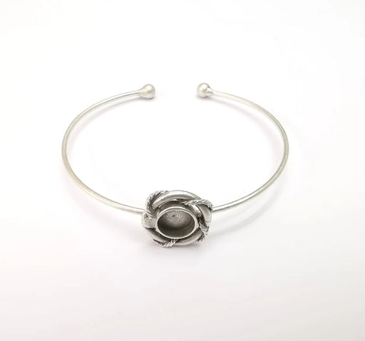 Wire Wrapped Ball Bracelet, Silver Cuff, Bangle Bezel, Resin Blank, Wristband Cabochon Base, Adjustable Antique Silver Brass (8mm) G35442