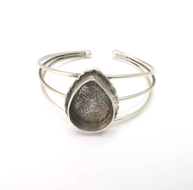 Silver Bracelet Blank, Silver Cuff, Bangle Bezel, Resin Base, Wristband Cabochon Base, Adjustable Antique Silver Brass 25x18mm G35443
