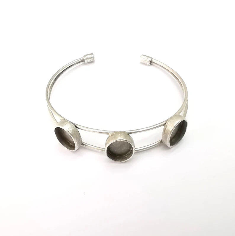 Silver Bracelet Blank, Silver Cuff, Bangle Bezel, Resin Base, Wristband Cabochon Base, Adjustable Antique Silver Brass 25x18mm G35443