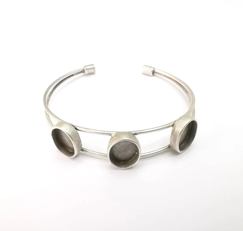 Silver Bracelet Blank, Silver Cuff, Bangle Bezel, Resin Base, Wristband Cabochon Base, Adjustable Antique Silver Brass 25x18mm G35443