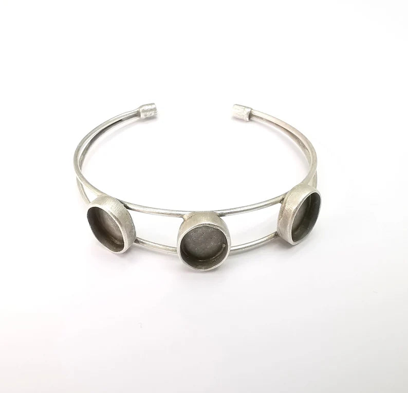 Silver Bracelet Blank, Silver Cuff, Bangle Bezel, Resin Base, Wristband Cabochon Base, Adjustable Antique Silver Brass 25x18mm G35443