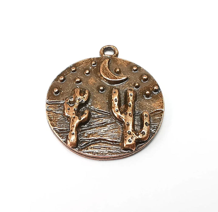 Desert Charms, Cactus Charm, Dune Charm, Desert Night Charms, Crescent Star Charms, Earring Parts, Antique Copper Plated 28x25mm G35451