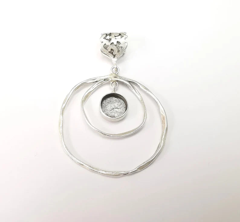 Circle Pendant Bezel, Cabochon Blank, Locket Pendant Base, inlay Mounting, Resin Necklace, Antique Silver Plated Brass 10mm blank G35447