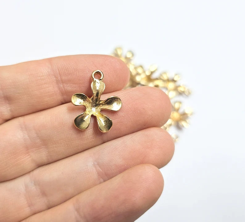 Flower Charms Raw Brass Plated Charms (20x17mm) G35257