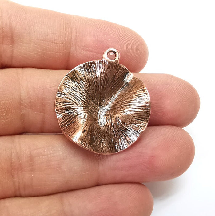 Wavy Circle Charms, Copper Boho Charms, Rustic Charms, Earring Charms, Copper Pendant, Necklace Parts, Antique Copper Plated 30x27mm G35259