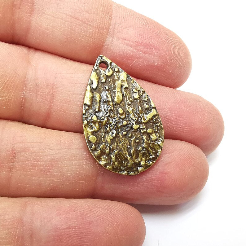 2 Drop Dangle Charms, Boho Charms, Rustic Charms, Earring Charms, Bronze Pendant, Necklace Parts, Antique Bronze Plated 29x19mm G35262