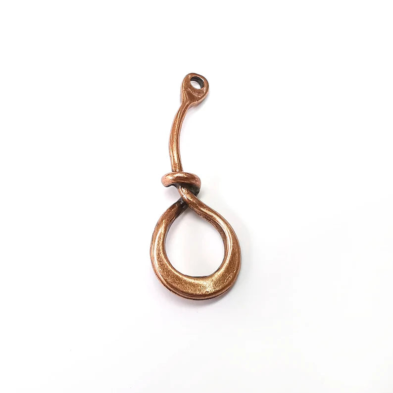 Hook Charms, Knot Copper Charms, Earring Charms, Copper Pendant, Necklace Pendant, Antique Copper Plated Metal 57x20mm G35265
