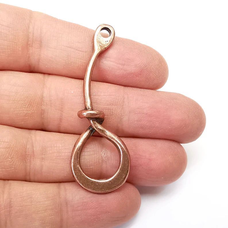 Hook Charms, Knot Copper Charms, Earring Charms, Copper Pendant, Necklace Pendant, Antique Copper Plated Metal 57x20mm G35265