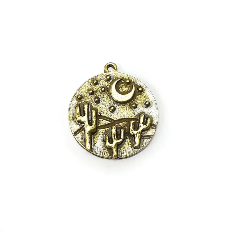 Desert Charms, Cactus Charm, Dune Charm, Desert Night Charms, Crescent Star Charms, Earring Parts, Antique Bronze Plated 28x25mm G35267