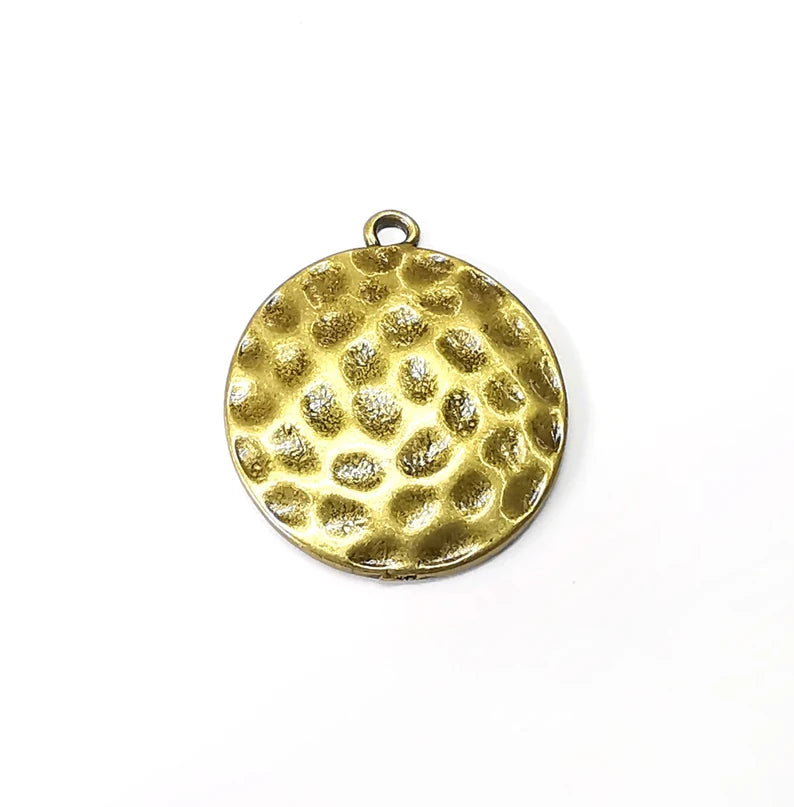2 Hammered Circle Charms, Curved Charms, Rustic Charms, Earring Charms, Bronze Pendant, Necklace Parts, Antique Bronze Plated 28x25mm G35269