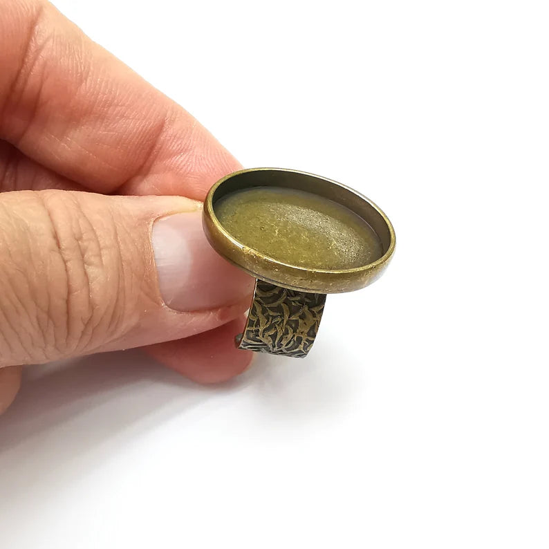 Bronze Ring Setting, Cabochon Blank, Resin Bezel, Oval Ring Mounting, Epoxy Frame Base, Adjustable Antique Bronze Plated 25x18mm G28692