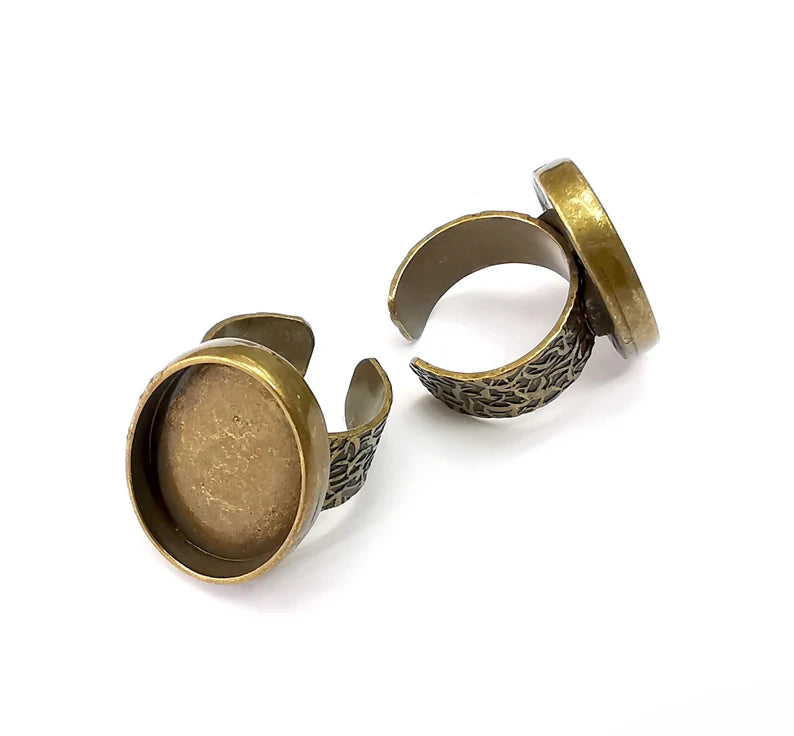 Bronze Ring Setting, Cabochon Blank, Resin Bezel, Oval Ring Mounting, Epoxy Frame Base, Adjustable Antique Bronze Plated 25x18mm G28692
