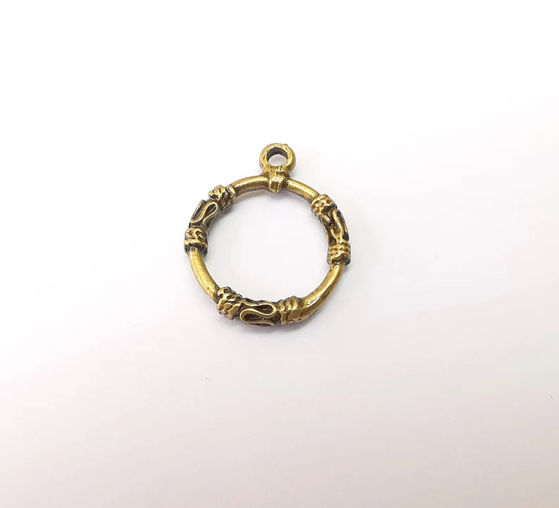 5 Circle Charm Connector, Hammered Disc, Perforated Connector, Round Jewelry Parts, Bracelet Component, Antique Bronze Plated 23x18mm G35464