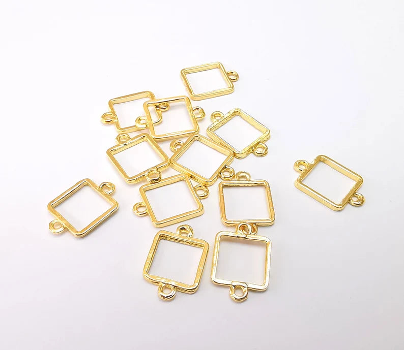 10 Square Connector, Shiny Gold Plated Charms, Jewelry Parts, Bracelet Component, Shiny Gold Plated Findings (16x10mm) G35466