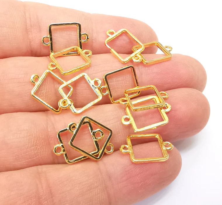 10 Square Connector, Shiny Gold Plated Charms, Jewelry Parts, Bracelet Component, Shiny Gold Plated Findings (16x10mm) G35466