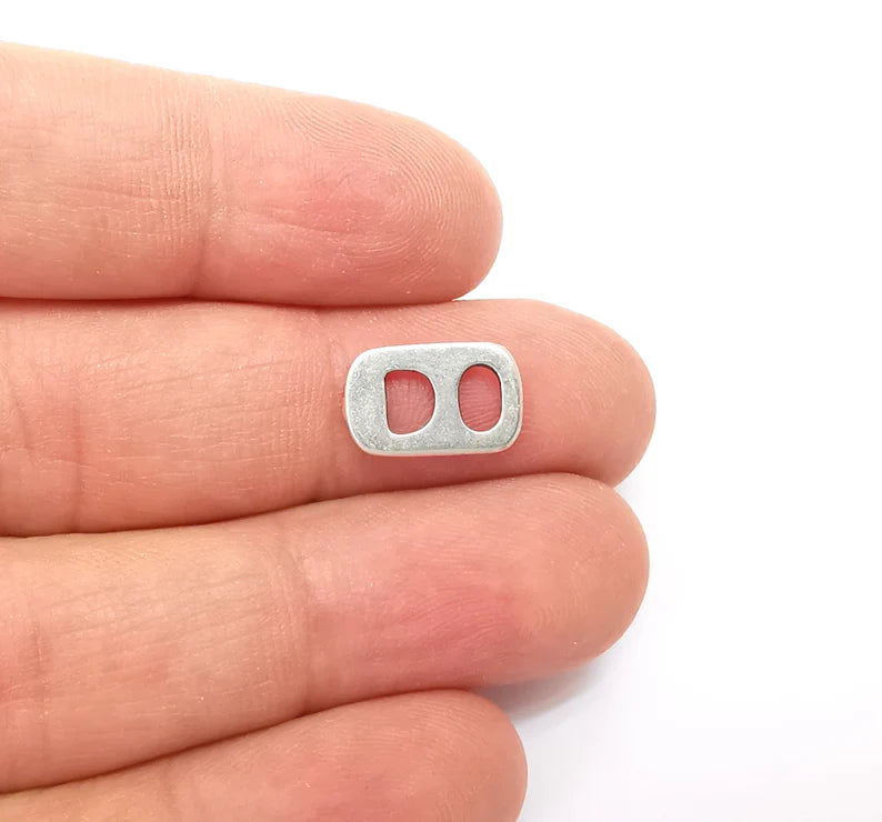 5 Two Hole Connector, Rectangle Jewelry Parts, Silver Bracelet Component, Antique Silver Finding, Antique Silver Plated Metal (14x9mm) G35467