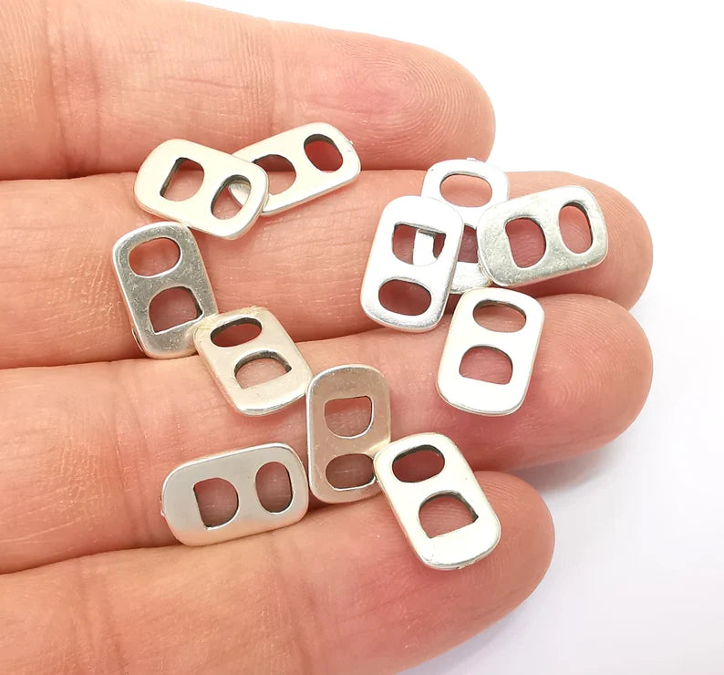 5 Two Hole Connector, Rectangle Jewelry Parts, Silver Bracelet Component, Antique Silver Finding, Antique Silver Plated Metal (14x9mm) G35467