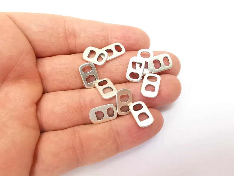 5 Two Hole Connector, Rectangle Jewelry Parts, Silver Bracelet Component, Antique Silver Finding, Antique Silver Plated Metal (14x9mm) G35467