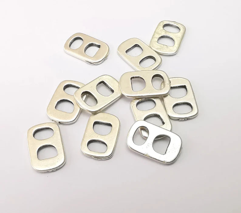 5 Two Hole Connector, Rectangle Jewelry Parts, Silver Bracelet Component, Antique Silver Finding, Antique Silver Plated Metal (14x9mm) G35467