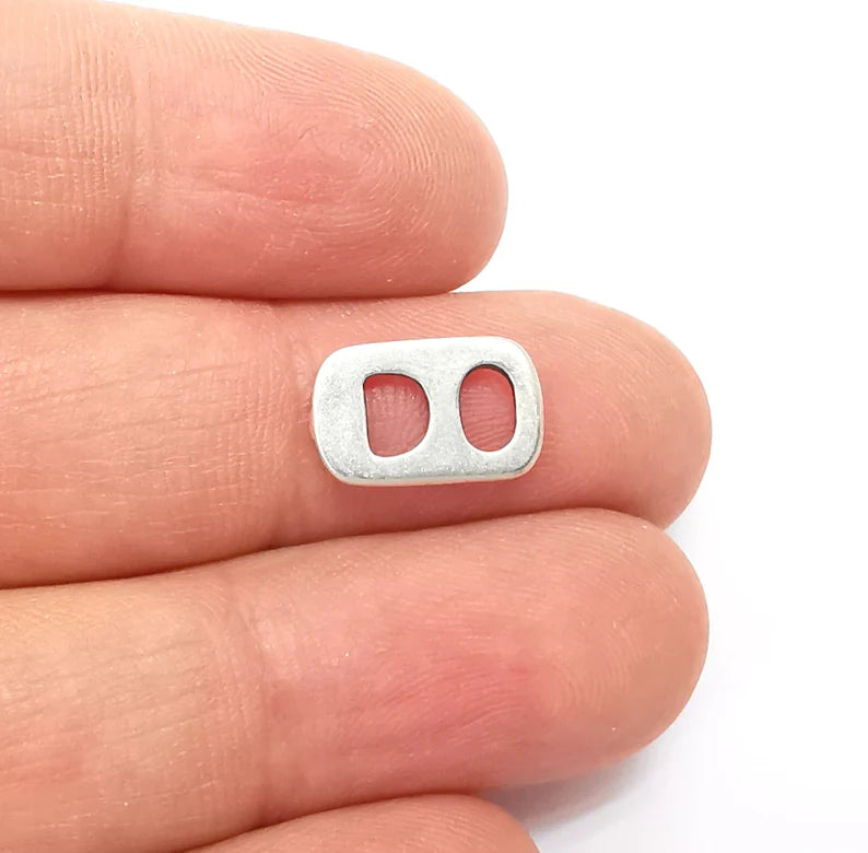 5 Two Hole Connector, Rectangle Jewelry Parts, Silver Bracelet Component, Antique Silver Finding, Antique Silver Plated Metal (14x9mm) G35467