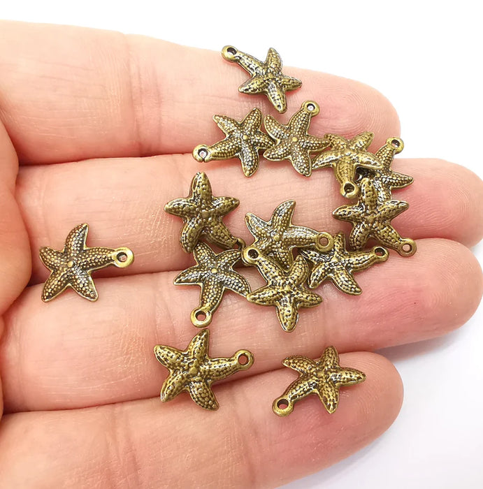 10 Bronze Starfish Charms, Boho Charms, Bracelet Charms, Earring Charms, Necklace Parts, Antique Bronze Plated 14x11mm G35468