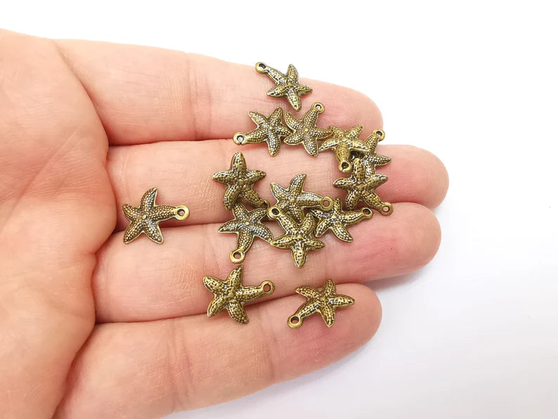 10 Bronze Starfish Charms, Boho Charms, Bracelet Charms, Earring Charms, Necklace Parts, Antique Bronze Plated 14x11mm G35468