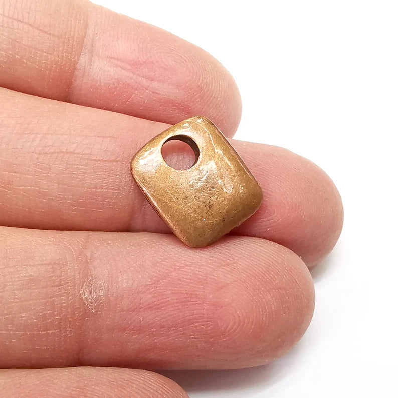 5 Copper Big Hole Charms, Baroque Charms, Ethnic Earring Charms, Copper Rustic Pendant, Necklace Parts, Antique Copper Plated 15x13mm G35281