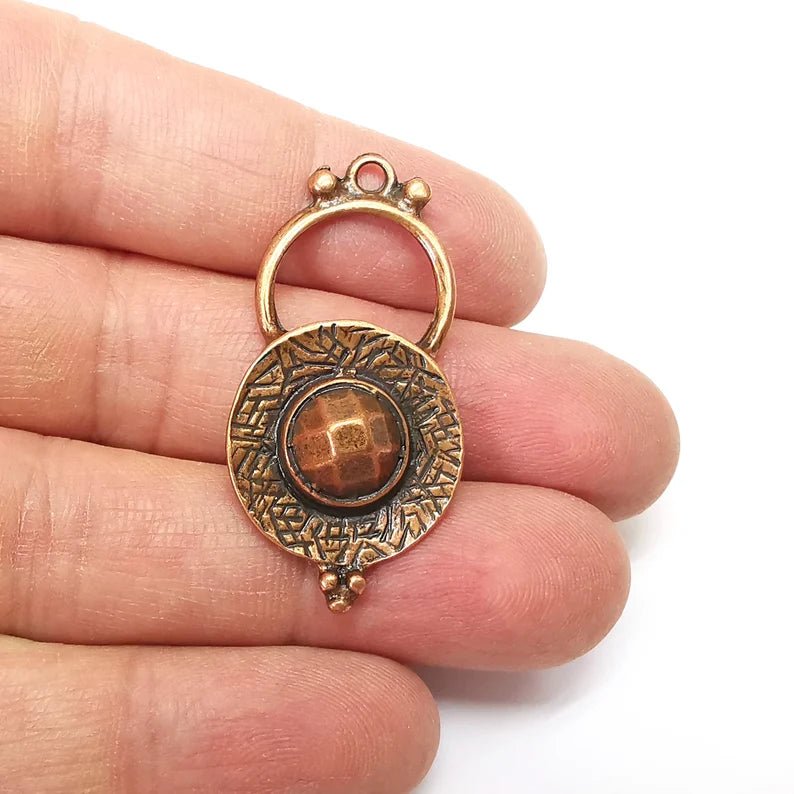 Copper Charms, Baroque Charms, Ethnic Earring Charms, Copper Rustic Pendant, Necklace Parts, Antique Copper Plated 43x21mm G35282