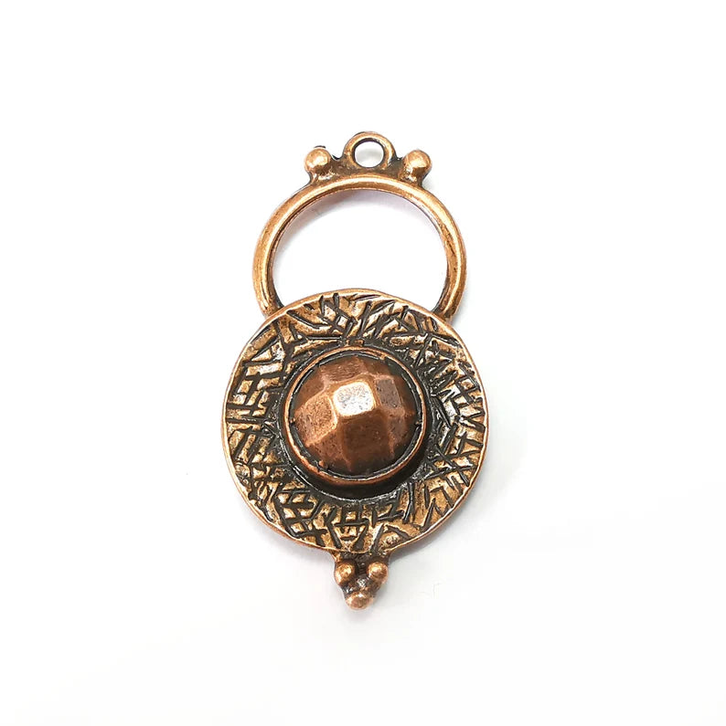 Copper Charms, Baroque Charms, Ethnic Earring Charms, Copper Rustic Pendant, Necklace Parts, Antique Copper Plated 43x21mm G35282