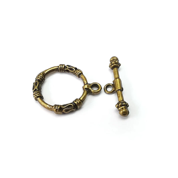 2 Ethnic Toggle Clasps Set, Antique Bronze Plated Toggle Clasp, Findings 24x19mm+23x7mm G35472