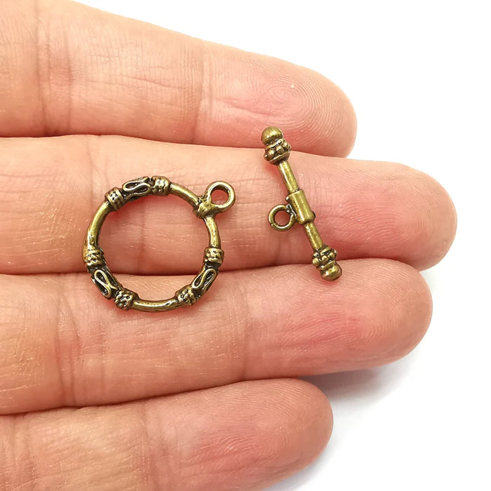 2 Ethnic Toggle Clasps Set, Antique Bronze Plated Toggle Clasp, Findings 24x19mm+23x7mm G35472