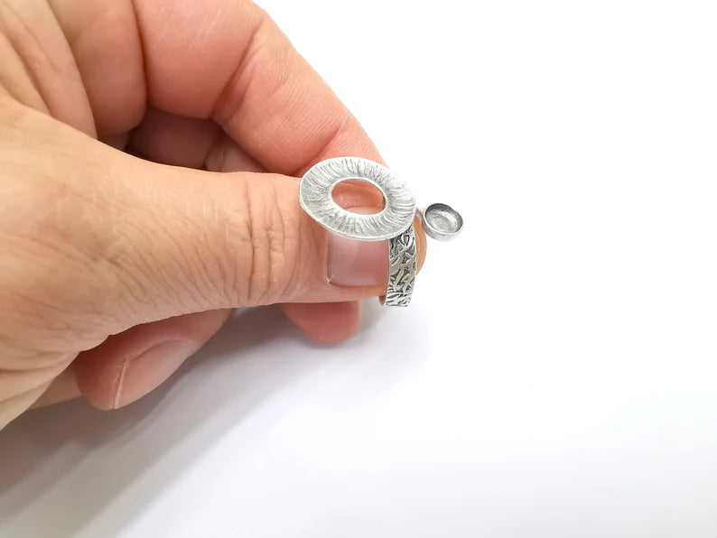 Circled Ring Setting, Warp Ring, Cabochon Blank, Resin Bezel, Ring Mounting, Epoxy Frame, Adjustable Antique Silver Plated Brass 6mm G35291