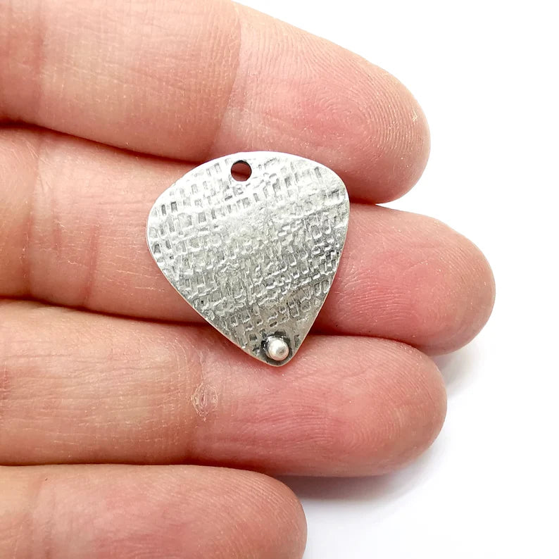 2 Silver Charms, Brushed Charms, Dangle Earring Charms, Silver Pendant, Necklace Parts, Antique Silver Plated 24x23mm G35296