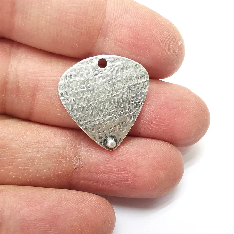 2 Silver Charms, Brushed Charms, Dangle Earring Charms, Silver Pendant, Necklace Parts, Antique Silver Plated 24x23mm G35296