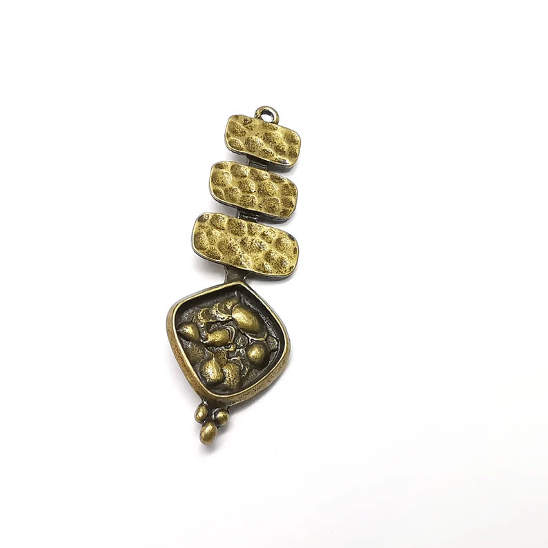 Hammered Charms, Ethnic Charms, Rustic Charms, Earring Charms, Bronze Pendant, Necklace Parts, Antique Bronze Plated 60x19mm G35298