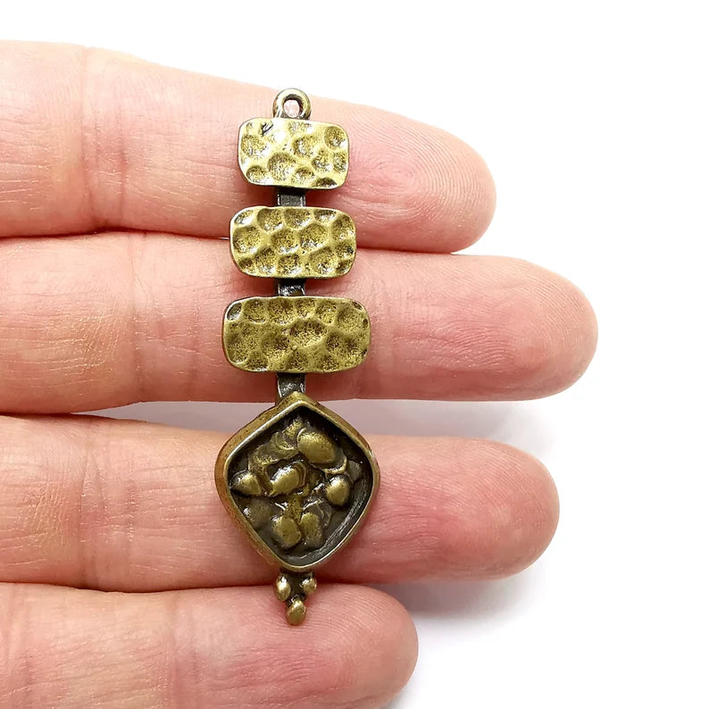Hammered Charms, Ethnic Charms, Rustic Charms, Earring Charms, Bronze Pendant, Necklace Parts, Antique Bronze Plated 60x19mm G35298