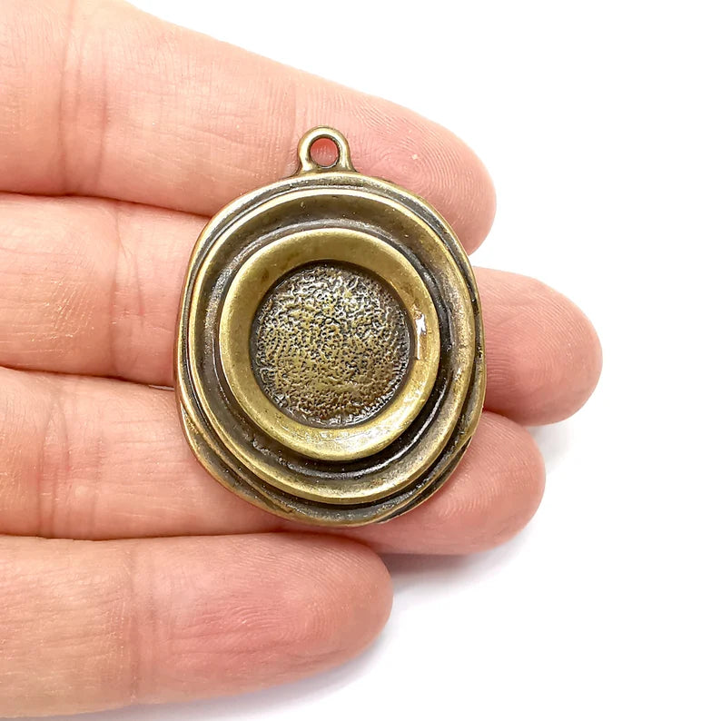 Bronze Pendant Blank, Cabochon Bezel, Locket Pendant Base, inlay Mountings, Resin Necklace, Antique Bronze Plated (17mm blank) G35476