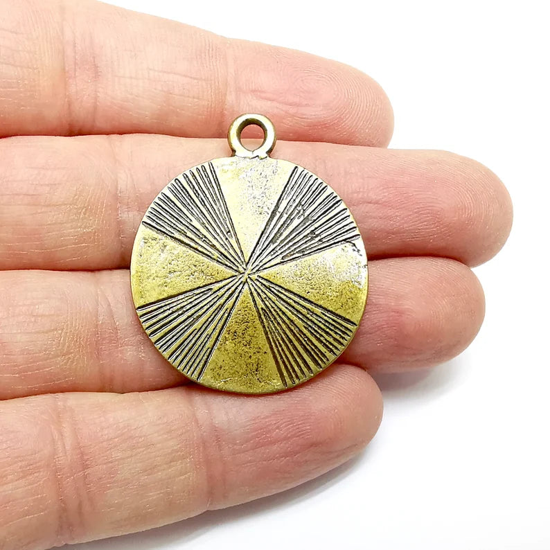 Disc Charms, Ethnic Charms, Rustic Charms, Earring Charms, Bronze Pendant, Necklace Parts, Antique Bronze Plated 39x33mm G35299