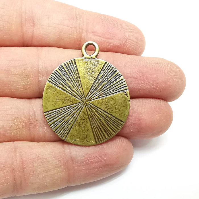 Disc Charms, Ethnic Charms, Rustic Charms, Earring Charms, Bronze Pendant, Necklace Parts, Antique Bronze Plated 39x33mm G35299