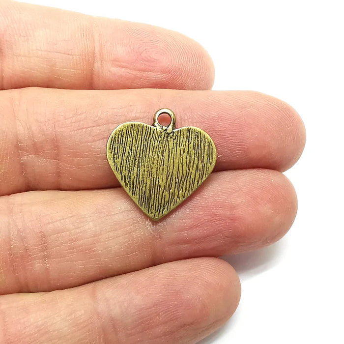2 Heart Charms, Brushed Charms, Rustic Charms, Earring Charms, Bronze Pendant, Necklace Parts, Antique Bronze Plated 21x20mm G35300