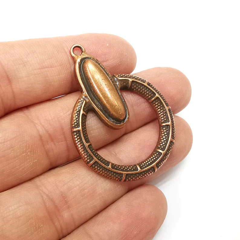 Copper Unique Charms, Circle Charms, Locket Pendant, Earring Charms, Boho Charms, Round Charms, Antique Copper Plated (44x32mm) G35479