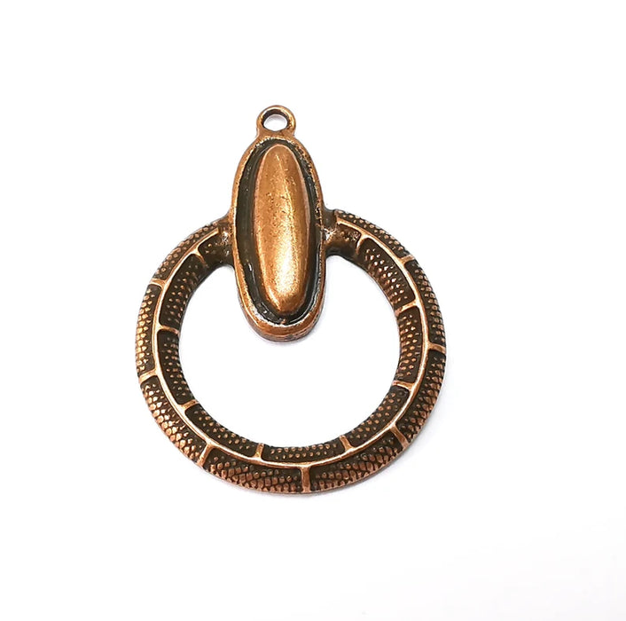 Copper Unique Charms, Circle Charms, Locket Pendant, Earring Charms, Boho Charms, Round Charms, Antique Copper Plated (44x32mm) G35479