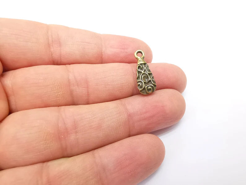 5 Bronze Drop Charms, Boho Charms, Bracelet Charms, Bronze Pendant, Necklace Parts, Antique Bronze Plated 20x8mm G35480