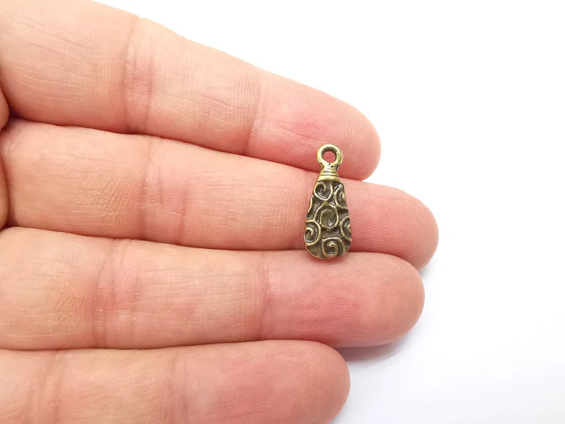 5 Bronze Drop Charms, Boho Charms, Bracelet Charms, Bronze Pendant, Necklace Parts, Antique Bronze Plated 20x8mm G35480