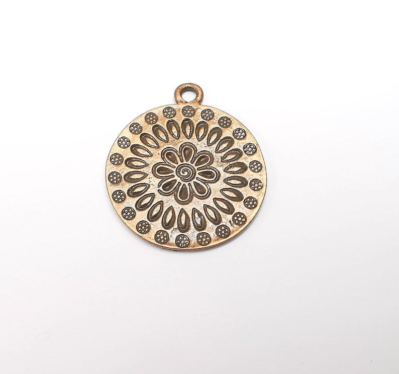 Copper Mandala Charms, Medallion Charms, Locket Pendant, Earring Charms, Boho Charms, Round Charms, Antique Copper Plated (38x32mm) G35306