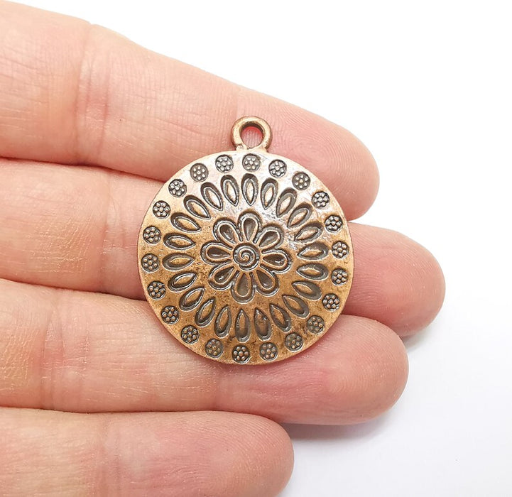 Copper Mandala Charms, Medallion Charms, Locket Pendant, Earring Charms, Boho Charms, Round Charms, Antique Copper Plated (38x32mm) G35306